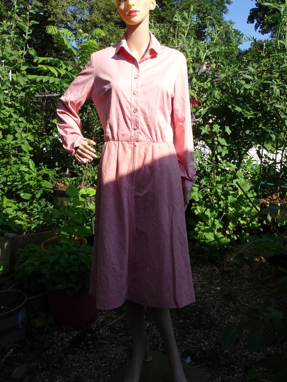 Vtg 70s Herman Marcus Dallas Shirtwaist Dress Dusty Rose Velvet Skirt Pockets M